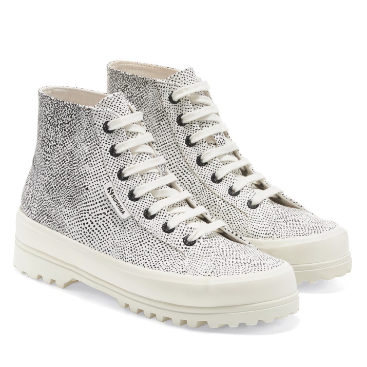 Superga 2341 Alpina Micro Faux Serpiente Blanco Avorio Negro Serpiente