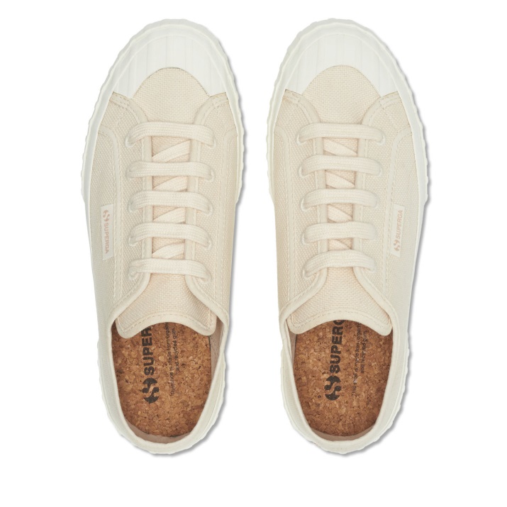 Superga 2630 Stripe Lona Orgánica Beige Crudo