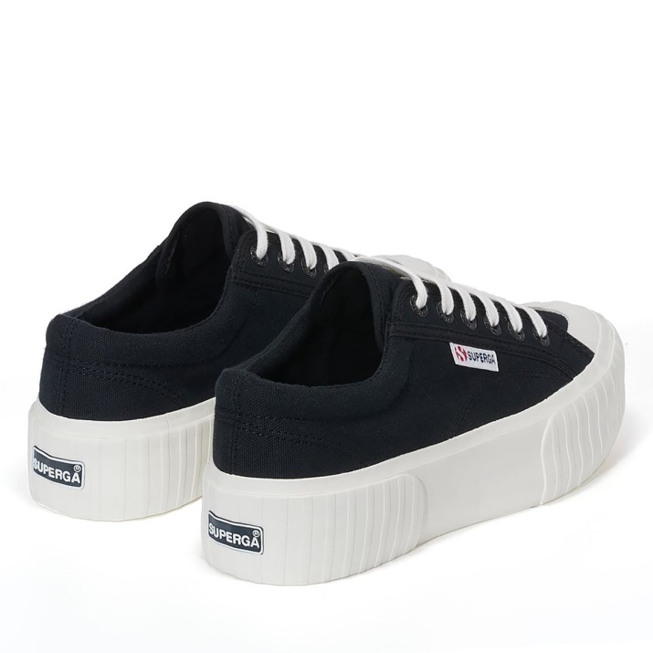 Superga 2631 Stripe Plataforma Negro-blanco Avorio