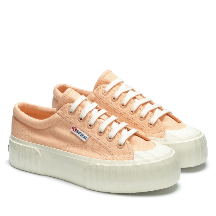 Superga 2631 Stripe Plataforma Rosa Melocotón-f Avorio