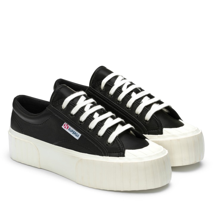 Superga 2631 Stripe Plataforma Vegan Negro-blanco Avorio