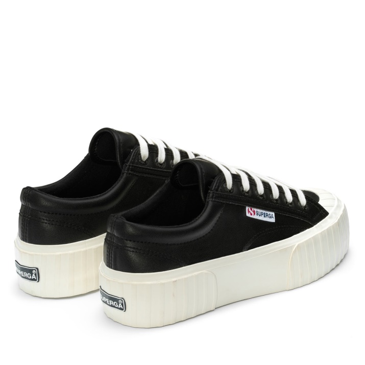 Superga 2631 Stripe Plataforma Vegan Negro-blanco Avorio