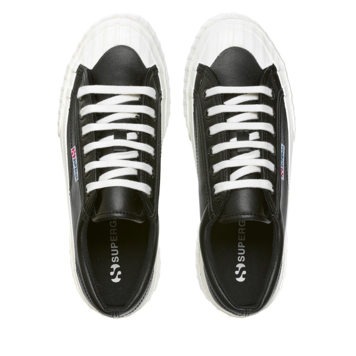 Superga 2631 Stripe Plataforma Vegan Negro-blanco Avorio