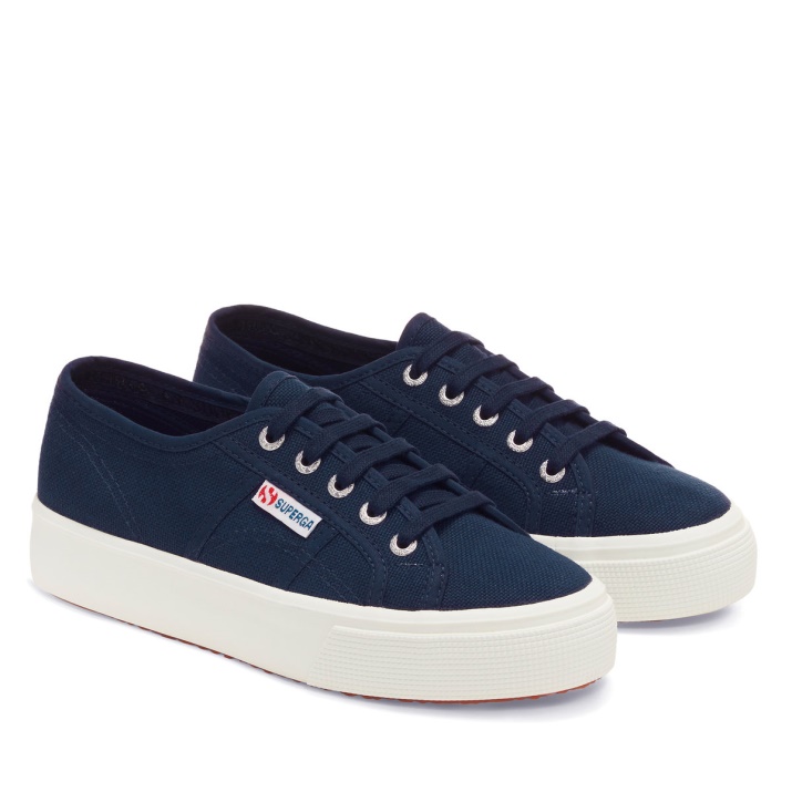 Superga 2730 Plataforma Media Azul Marino-f Blanco