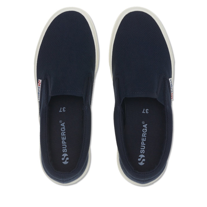 Superga 2740 Slip Con Plataforma Azul Marino-f Avorio