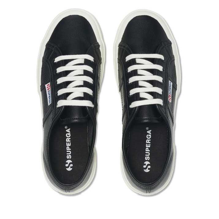 Superga 2750 Cuero Vegano Negro-blanco Avorio