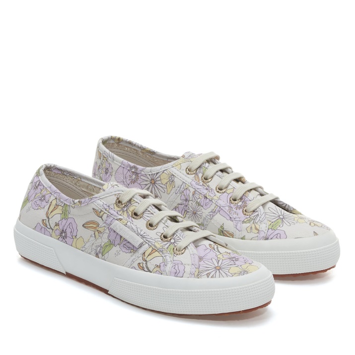 Superga 2750 Estampado Floral Lt Beige Lilla Lt Flores Amarillas