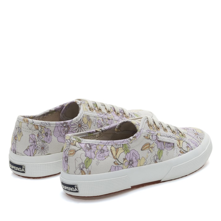 Superga 2750 Estampado Floral Lt Beige Lilla Lt Flores Amarillas