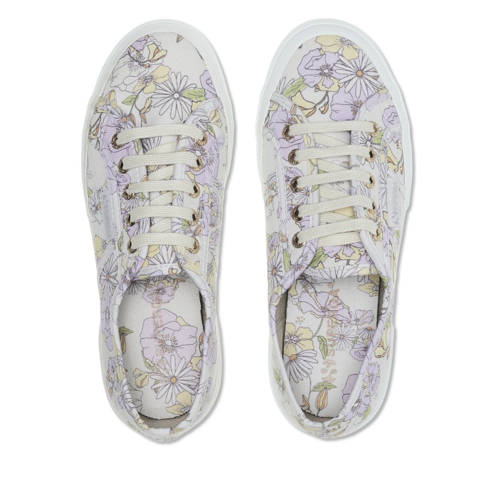 Superga 2750 Estampado Floral Lt Beige Lilla Lt Flores Amarillas