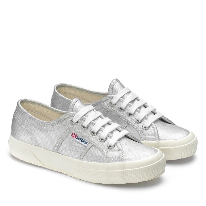 Superga 2750 Lona Metalizada Gris Plata Mate-f Avorio