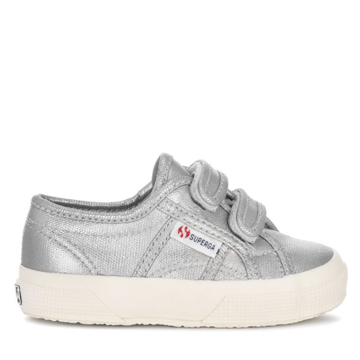 Superga 2750 Niños Correa Metalizado Lona Gris Plata Mate-f Avorio