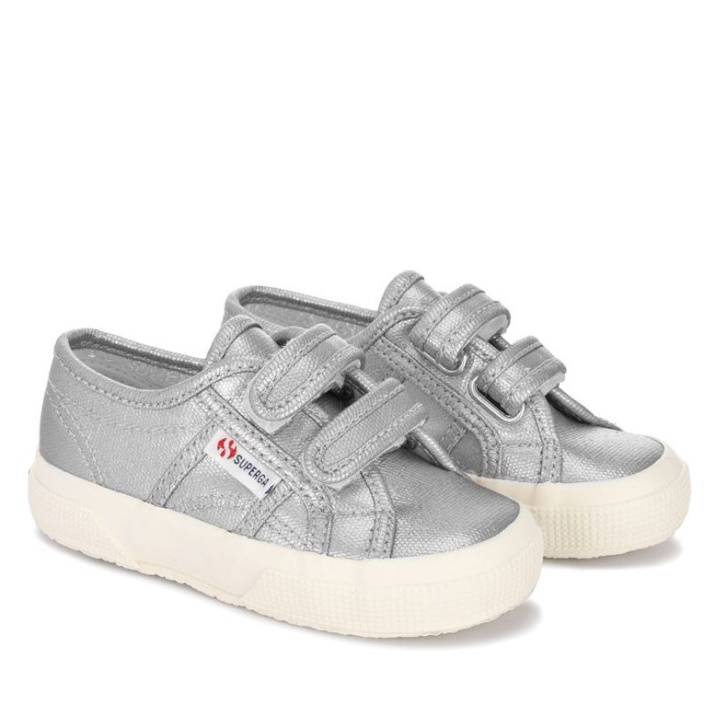 Superga 2750 Niños Correa Metalizado Lona Gris Plata Mate-f Avorio