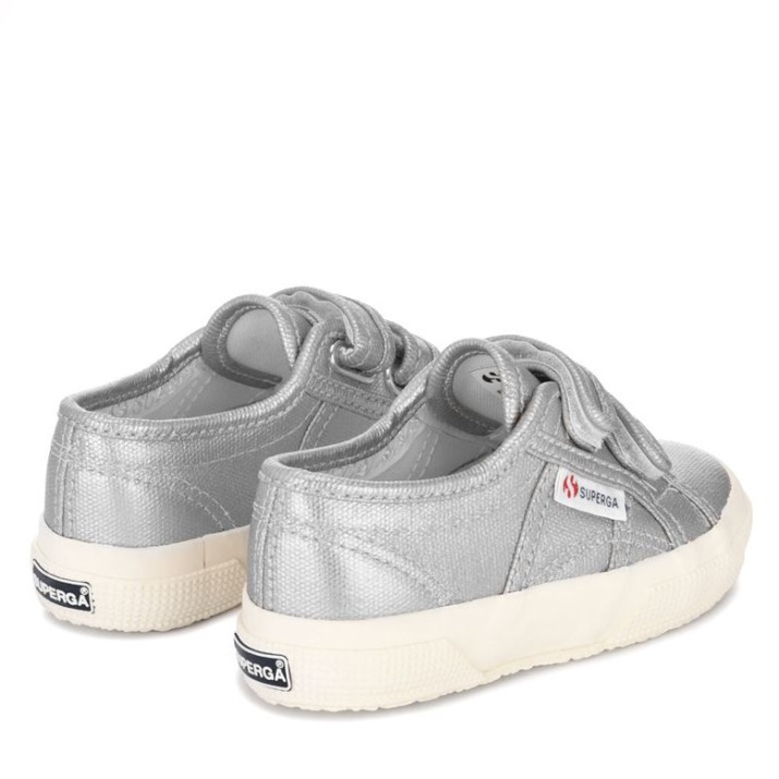 Superga 2750 Niños Correa Metalizado Lona Gris Plata Mate-f Avorio