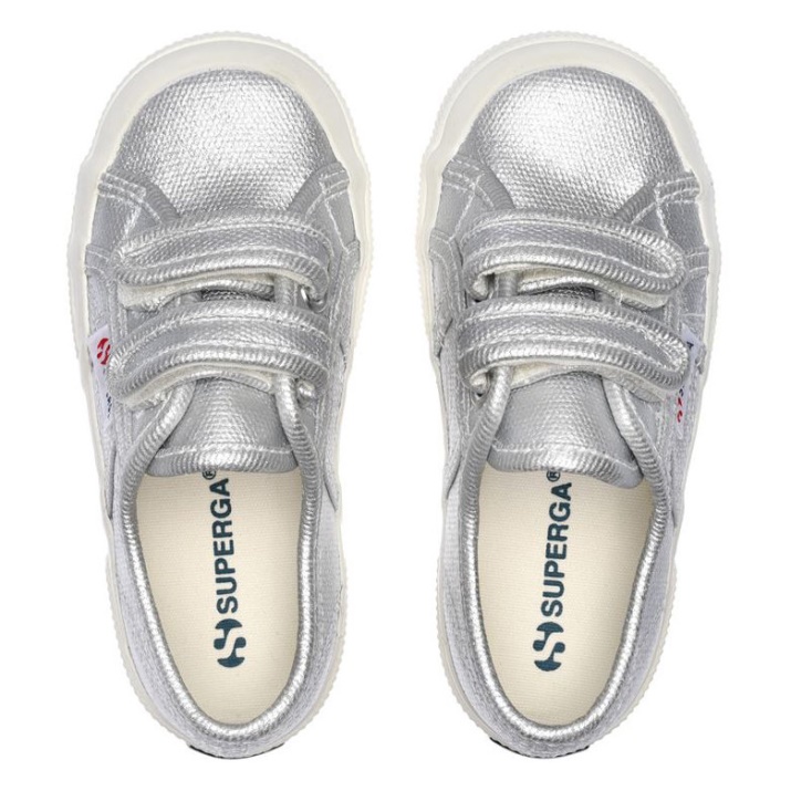 Superga 2750 Niños Correa Metalizado Lona Gris Plata Mate-f Avorio