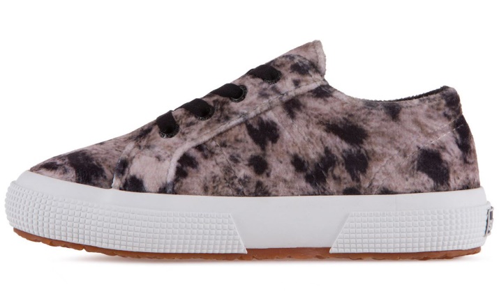 Superga 2750 Niños Estampado Terciopelo Gris Leopardo