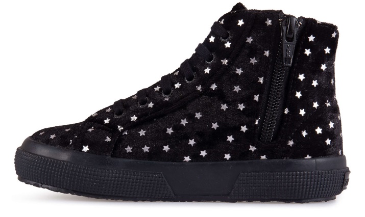 Superga 2795 Niños Terciopelo Estrellas Negro-plata Estrellas