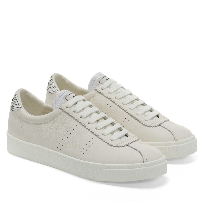 Superga 2843 Club S Micro Faux Serpiente Blanco Avorio Negro Serpiente