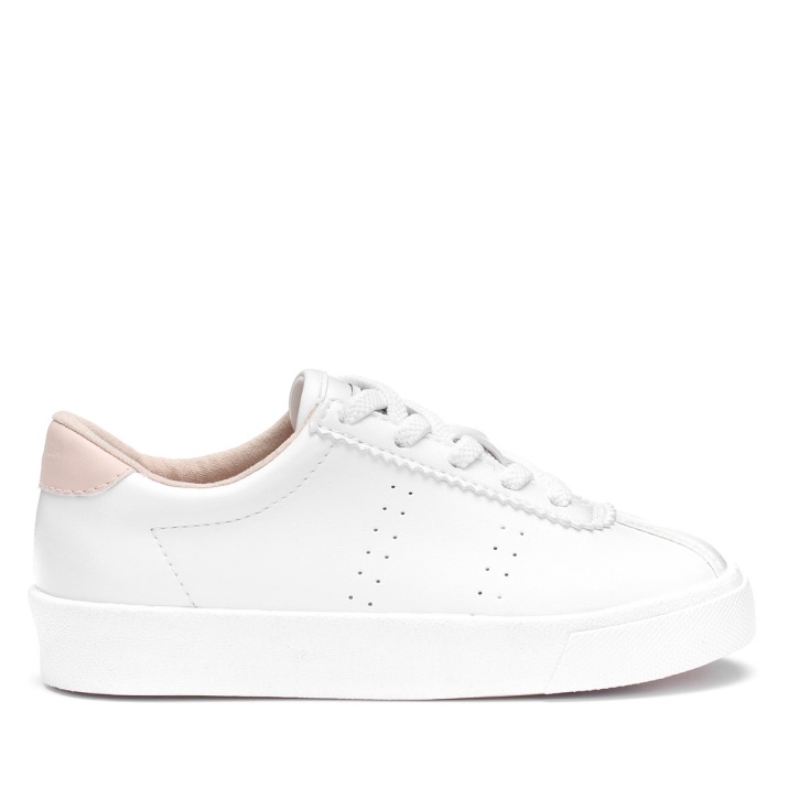 Superga 2843 Kids Club S Cuero Vegano Piel Blanca-rosa