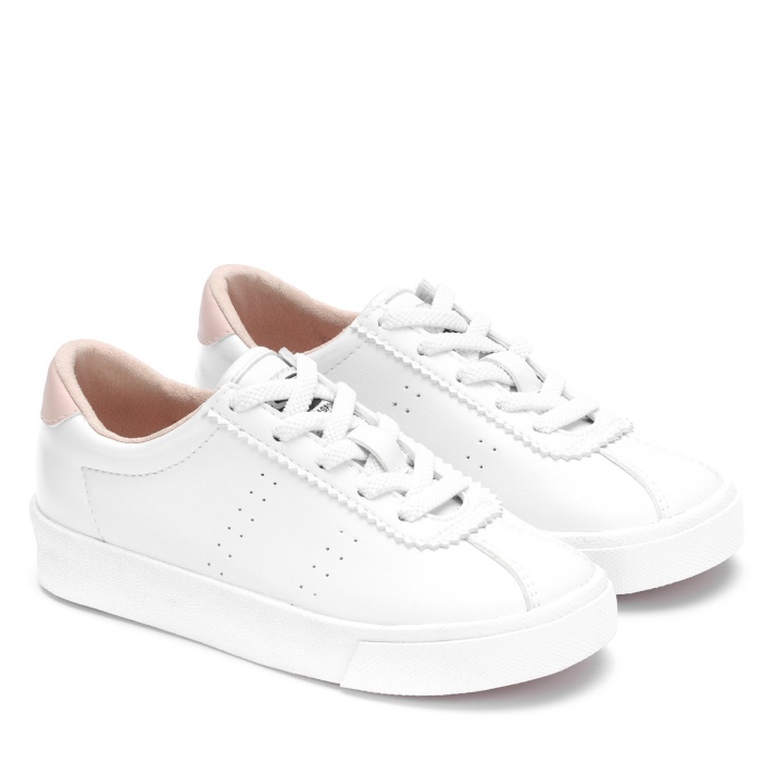 Superga 2843 Kids Club S Cuero Vegano Piel Blanca-rosa