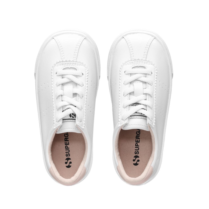 Superga 2843 Kids Club S Cuero Vegano Piel Blanca-rosa