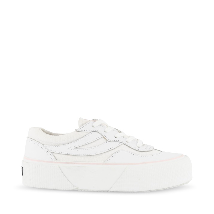 Superga 3041 Plataforma De Cuero Revolley Blanco-rosa Ish