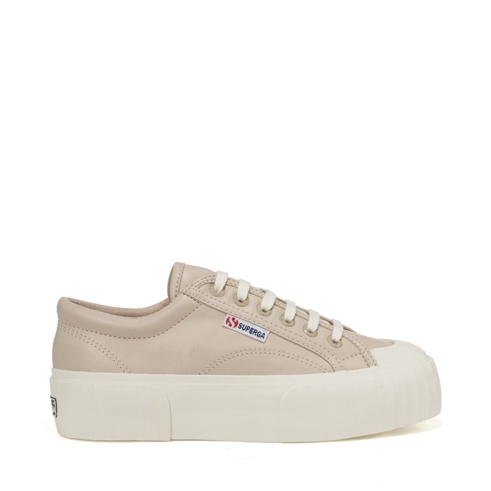 Superga 2631 Stripe Plataforma Vegan Fau Beige Blanco