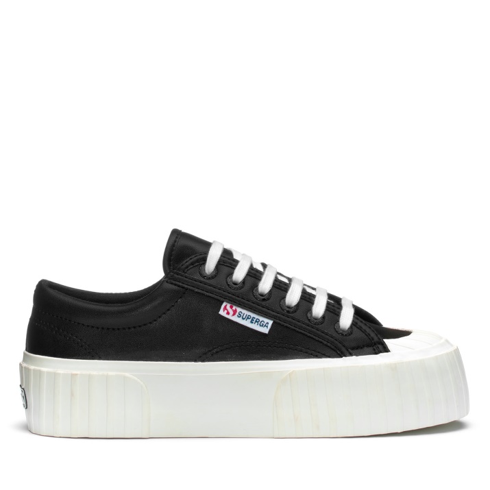 Superga 2631 Stripe Plataforma Vegan Negro-blanco Avorio